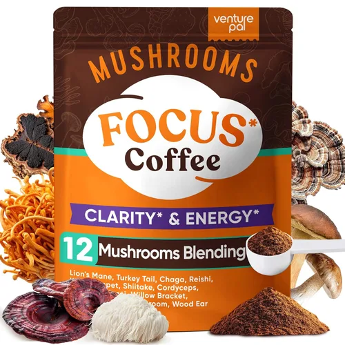 Vista 3 de Venture Pal Café de hongos (40 porciones) 12 hongos adaptogénicos, melena de león, cordyceps, cola de pavo, reishi, ashwagandha y probióticos, café