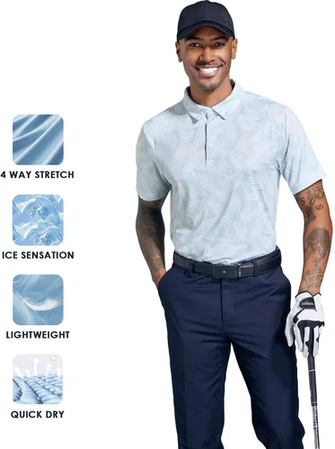 Vista 6 de Camisas de golf para hombre, secado rápido, manga corta, estampado de manga corta, que absorbe la humedad