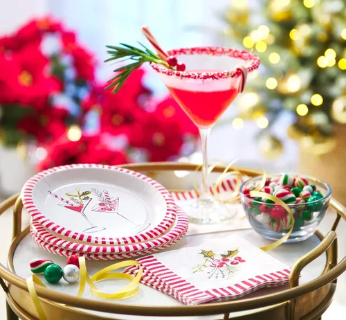 Vista 4 de American Greetings 50 servilletas de bebidas de 5 pulgadas x 5 pulgadas por Kathy Davis, suministros para fiestas de Navidad