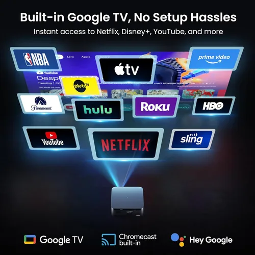 Vista 2 de HAPPRUN Proyector para exteriores de 3000 lúmenes ANSI con Google TV Negro
