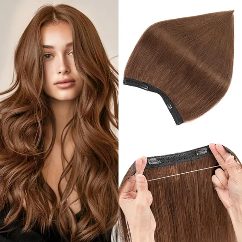 Vista 20 de Extensiones de cabello humano real, extensiones de cabello humano 100 % humano, extensiones de clip, ondulado, negro azabache 01, 2.46 oz/18 pulgadas