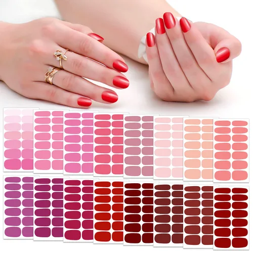 Vista 13 de 224 piezas de 16 hojas de tiras de esmalte de uñas de color sólido, calcomanías adhesivas de uñas completas para mujeres, tiras de uñas de gel