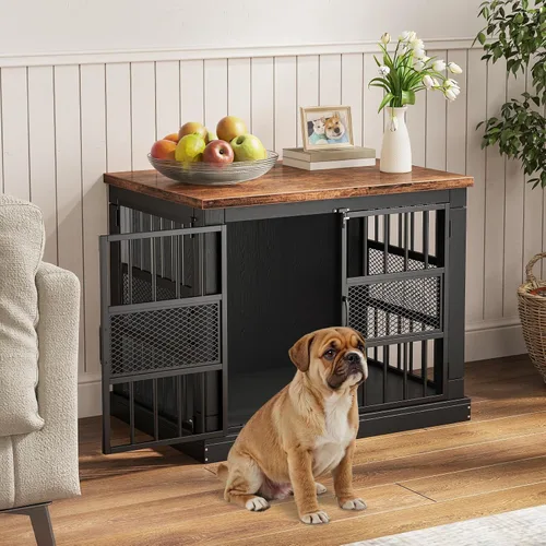 Vista 7 de VOPEAK Mueble de jaula para perros de 27.5", jaula para perros resistente a mordiscos para perros pequeños y cachorros, jaulas para perros