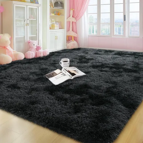 Vista 11 de qulint Alfombra negra para dormitorio, alfombra de área pequeña de 2 x 3 pies para habitación de niños, alfombra suave y mullida para sala de estar