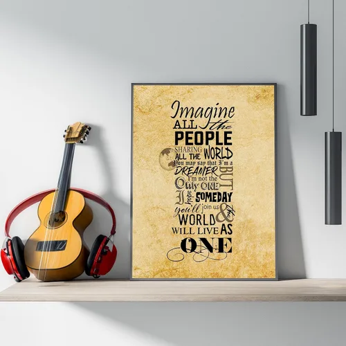 Vista 2 de AMERICAN LUXURY GIFTS Impresión artística de pared "Imagine All the People", póster inspirador con letra de canción de 8 x 10 pulgadas, decoración