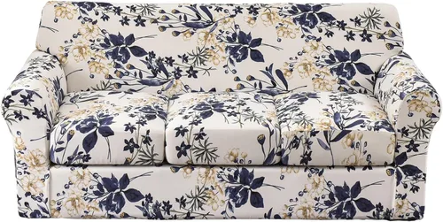 Vista 49 de KRFOONN Funda de sofá de 4 piezas con estampado para sofás de 3 cojines, funda elástica con 3 fundas de cojín separadas, protector de muebles