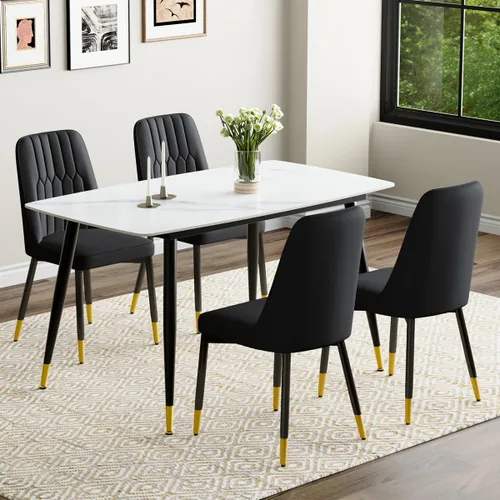 Vista 14 de Juego de 4 mesas de comedor negras para mesa de comedor de 4,50 pulgadas para 4, sillas de cocina de piedra sinterizada, fácil de montar, adecuado