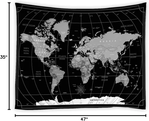 Vista 3 de YOZSLGU World Map Tapestry Retro Wall Art Geography Education Travel Topography Fabric Wall Hanging Living Room Bedroom Dorm College Home Decor, 47