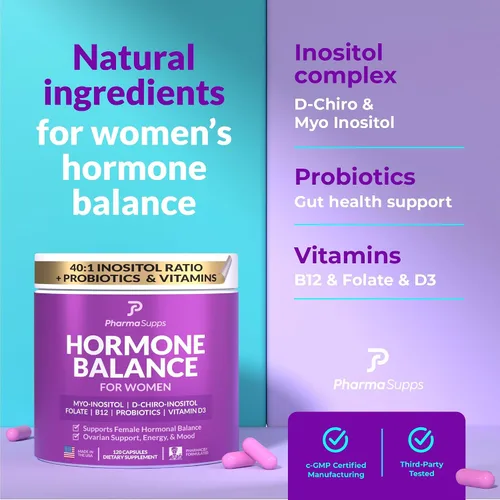 Vista 3 de Inositol+ Suplemento de equilibrio hormonal para apoyo de señalización metabólica y hormonal, el restablecimiento hormonal todo en uno para sentirse
