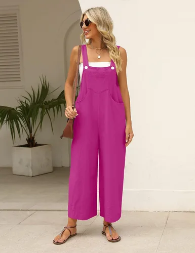 Vista 5 de AMEBELLE Overol suelto de lino de algodón para mujer, sin mangas, con tirantes ajustables, pierna ancha con bolsillos