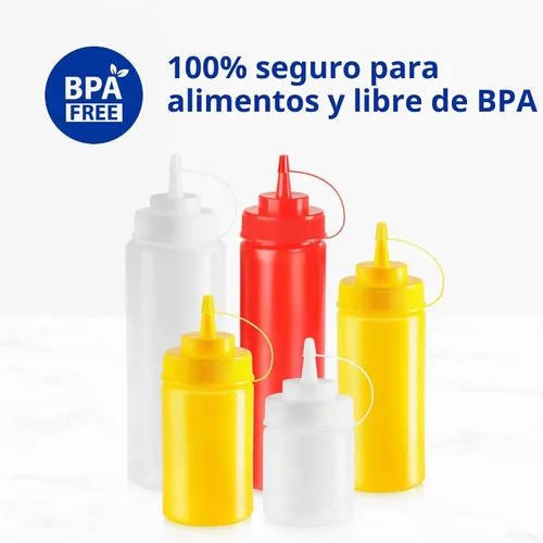 Vista 8 de New Star Foodservice Botella transparente para apretar de 24 onzas, boca ancha, paquete de 6