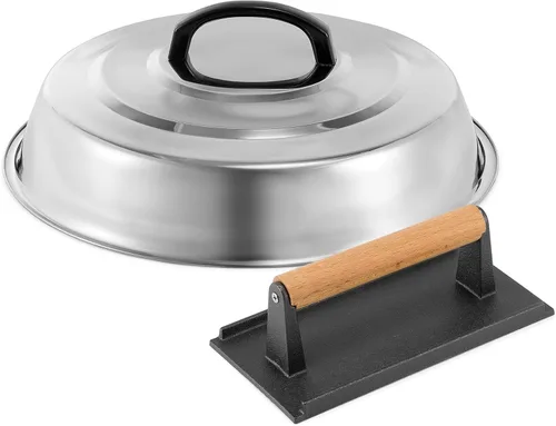 Vista 10 de Accesorios de BBQ - Cubierta de Cocción Redonda de Acero Inoxidable de 12 Pulgadas - Cúpula Derretidora de Queso Kit de Prensa de Parrilla Redonda