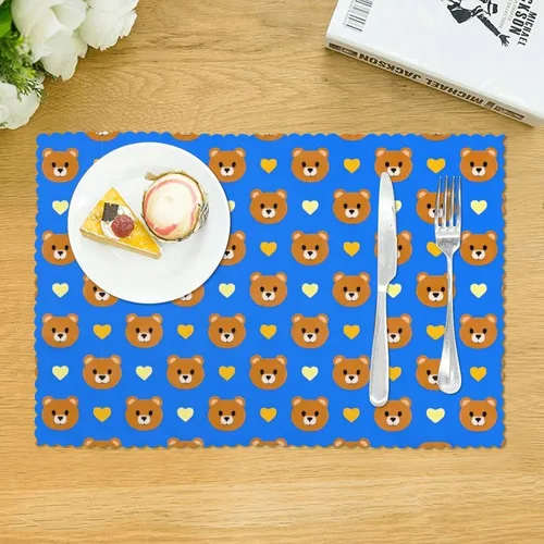 Vista 3 de Rectangular Placemats Set of 4, Heat Resistant Bear Llove Printed Kitchen Dining Table Mats
