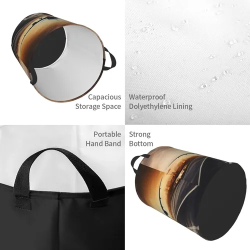 Vista 4 de backpack airplane print Circular Hamper Waterproof Storage Bin Organizer Basket Laundry Hamper With Handles For Clothes Toys Small