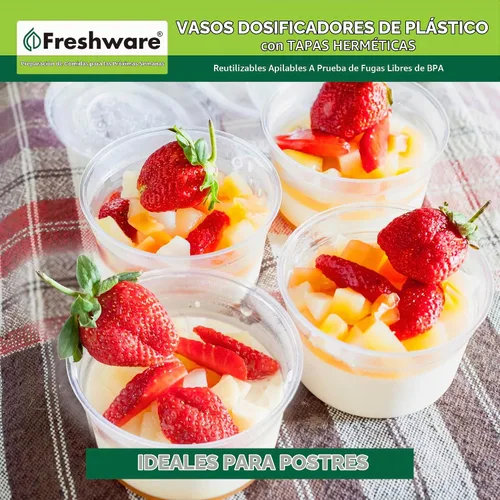Vista 4 de Freshware Vasos de plástico para porciones con tapas [4 onzas, 200 juegos] vasos de plástico desechables para preparación de comidas, aderezos