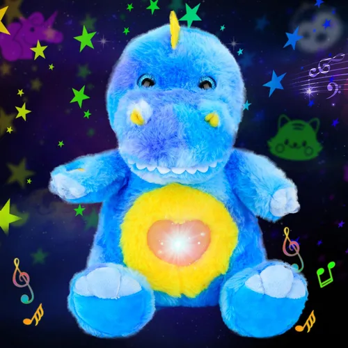Vista 7 de Unicornio de peluche rosa con proyector de estrellas, musical, con volumen ajustable, luz nocturna, animales de peluche brillantes, juguetes