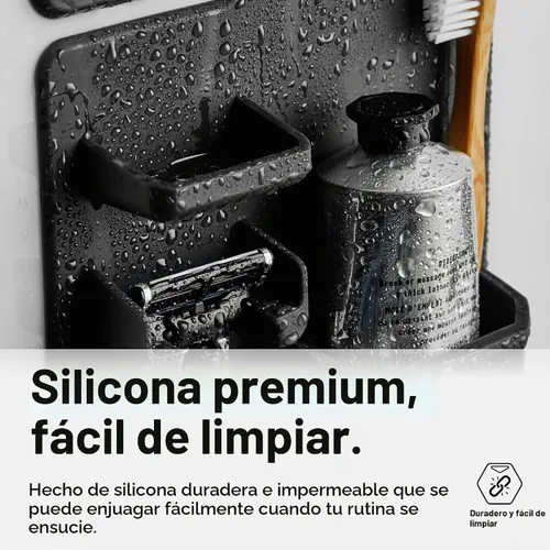 Vista 7 de Soporte de cepillo de dientes de silicona- incluye soporte de maquinilla de afeitar, plato de joyería, impermeable, sin ventosas, reutilizable, se