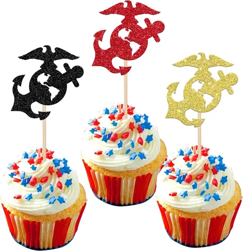 Vista 10 de 24 paquetes de adornos para cupcakes con temática militar, púas para cupcakes con temática de campo de entrenamiento, adornos para cupcakes