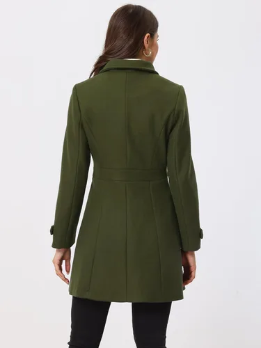 Vista 5 de Abrigo clásico de invierno con bolsillos de Allegra K para mujer; chaquetón de botonadura sencilla Verde militar