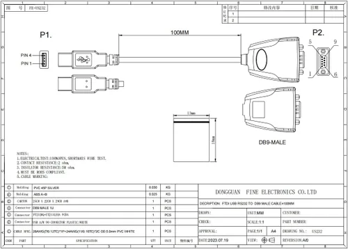 Vista 8 de Elecbee Cable USB a DB9 macho RS232 Us232R 1M Cable convertidor con chip FT232RQ soporta todos los sistemas informáticos, velocidad de transmisión