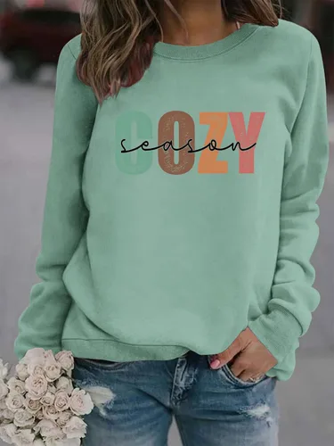 Vista 2 de Cozy Season - Sudadera para mujer, casual, con cuello redondo, holgada, manga larga, para otoño e invierno