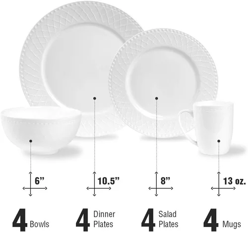 Vista 10 de Stone Lain Alexandria - Juego de vajilla de 16 piezas de porcelana china, blanco