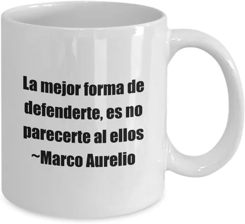Vista 2 de Taza de café clásica con cita de Marcus Aurelius: La mejor forma de defenderte, es no parecerte al ellos ~ Marco... -Blanco 11oz