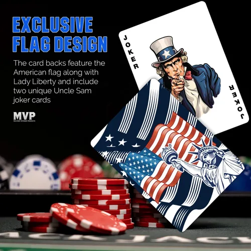 Vista 6 de Military Gift Shop Cartas de jugar con bandera estadounidense azul - Gráficos patrióticos - Calidad premium - Regalos para veteranos para hombres