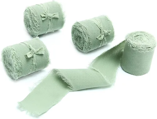 Vista 31 de 4 rollos de 1 pulgada de ancho x 5 yardas de largo, cinta de gasa con flecos hecha a mano, de chifón y seda, con bordes deshilachados