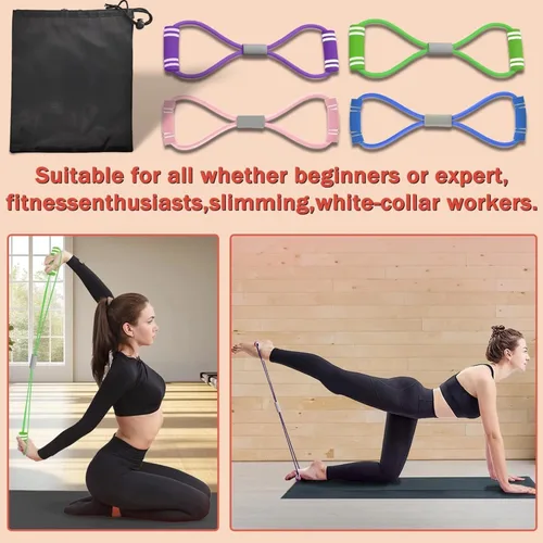 Vista 2 de Figura 8 Banda de fitness para entrenamientos en casa, ejercicio de pecho y hombro, banda elástica para entrenamiento de fuerza, hombres y mujeres