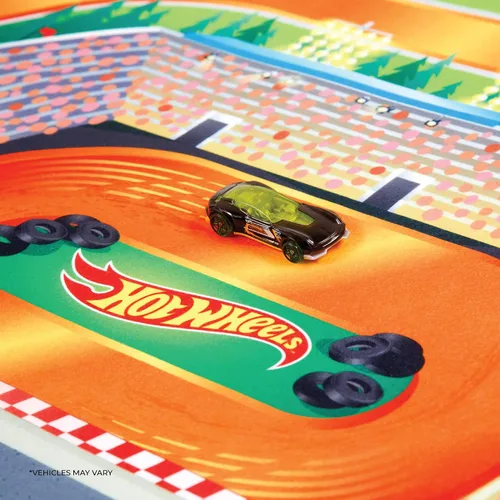 Vista 5 de Alfombra de fieltro gigante con vehículo, Hot Wheels
