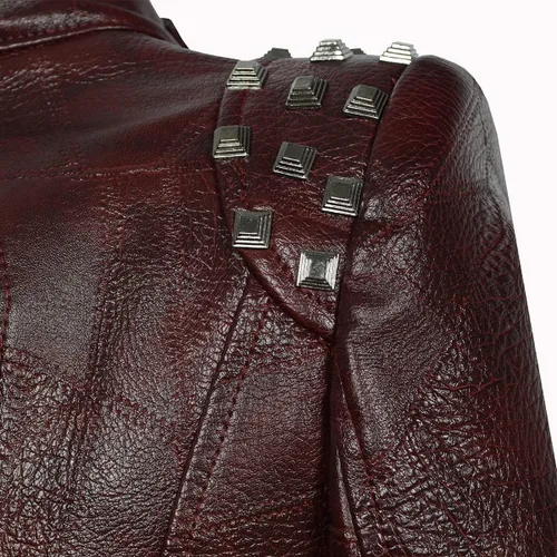 Vista 3 de LC WANCHENG GLOBAL TRADE Women's Restoring Classic Denim Jacket Rivet Lapel Swallow Tail Locomotive Leather Jacket