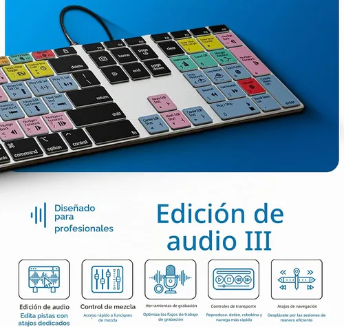 Vista 3 de KB Covers Pro Tools Teclado de aluminio retroiluminado de acceso directo para Mac: más de 150 teclas de edición de audio codificadas por