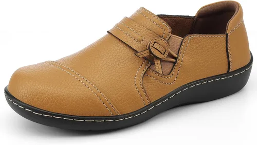 Vista 2 de LAZYPOP Mocasines de cuero clásicos y cómodos para mujer, bonitos zapatos de vestir informales, ligeros, para caminar, zapatos planos