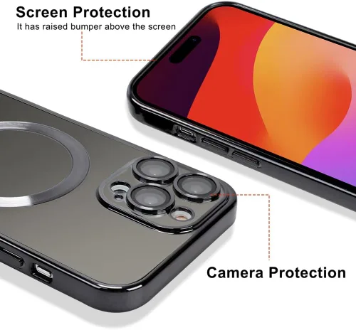Vista 5 de OOK Funda para teléfono hecha para iPhone 15 Pro Max (6.7 pulgadas) con protector de lente de cámara (compatible con MagSafe), antiarañazos, a