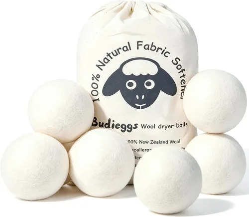 Vista 8 de Budieggs Bolas secadoras de lana gris oscuro XL, paquete de 6, suavizante de tela 100% orgánico de Nueva Zelanda para más de 1000 cargas, seguras