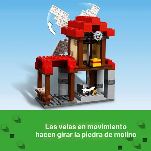 Vista 4 de LEGO Minecraft La Granja de Molinos de Viento - Juguetes de Construcción de Minecraft para Niños, Niños y Niñas, Edades 8+ - Incluye 3 Minifiguras