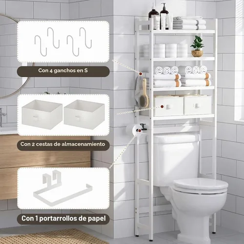 Vista 3 de Homde Estante de almacenamiento para baño sobre el inodoro: bambú ajustable Blanco
