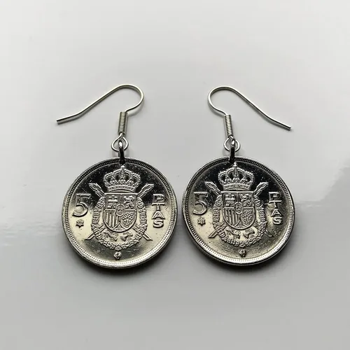 Vista 3 de Spain España 5 Pesetas Spanish coin earrings jewelry escudo Español Madrid Barcelona Sevilla Málaga Córdoba Valencia Granada Zaragoza Toledo Cadiz