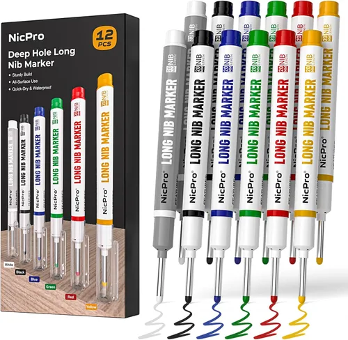 Vista 12 de Nicpro - 6 rotuladores de punta larga con punta fina de cabeza larga de 0.787 in (colorido) Quick Dry & Waterproof Construction Markers, Long Head