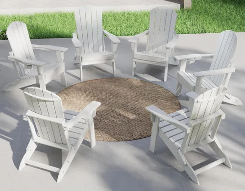 Vista 39 de Plawdlik Juego de 10 sillas plegables Adirondack con textura de madera, HDPE pesado para todo tipo de clima, juego cómodo junto a la piscina, patio