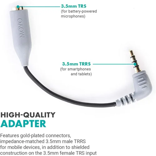 Vista 6 de Movo MC3 Adaptador TRS a TRRS de 0.138 in - Adaptador de micrófono para teléfonos inteligentes y tabletas iPhone y Android