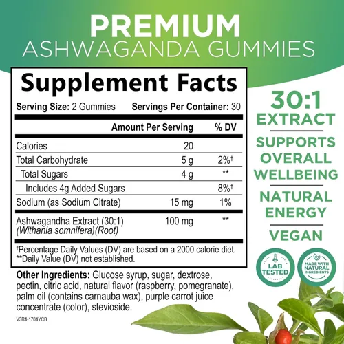 Vista 2 de Gomitas Ashwagandha – Fórmula avanzada de gomitas Ashwagandha para uso diario – Apoyo antioxidante natural y apoyo a la salud cerebral – Calma