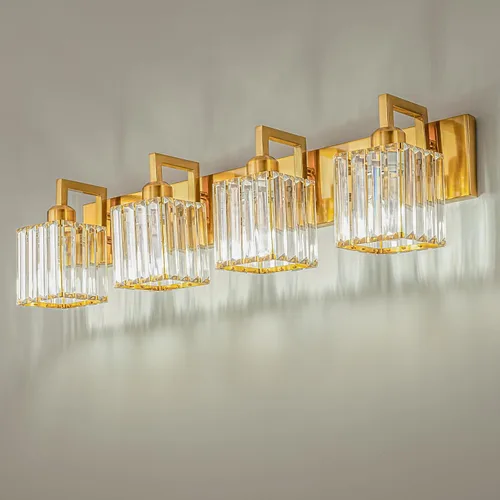 Vista 60 de Moderna lámpara de cristal para pared/tocador de baño, de 5 luces, color cromo Cromo torcido