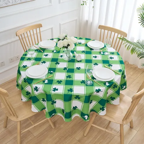 Vista 18 de Mantel Redondo de 60 Pulgadas Rojo Marrón a Cuadros de Cosecha - Mantel de Poliéster de Invierno a Cuadros Gingham de Navidad Cubierta de Mesa