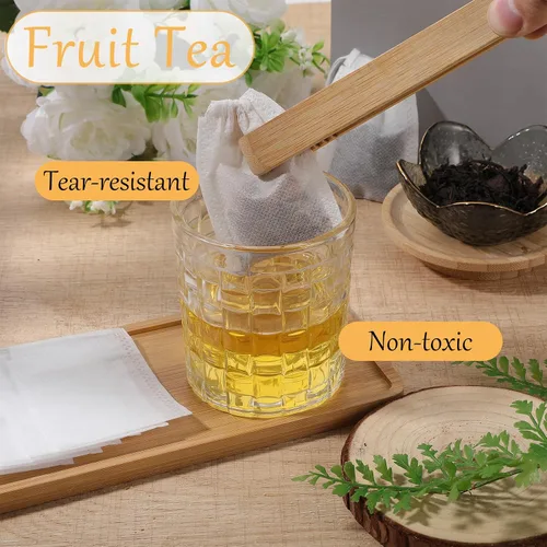 Vista 4 de 100 bolsas de té sueltas desechables de té de hojas vacías con cuerda, bolsa de té rellenable para café y especias, 3.15 x 2.4 pulgadas