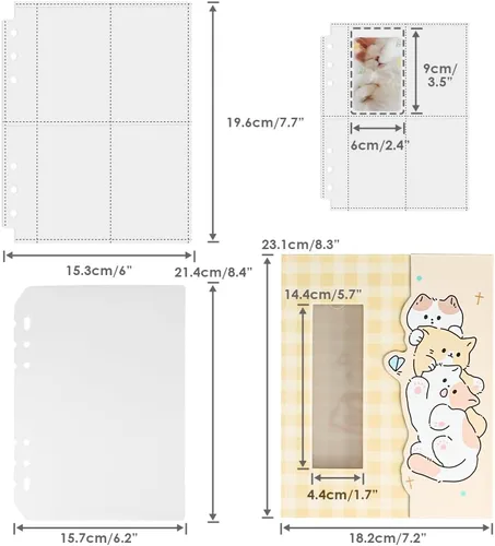 Vista 3 de A5 Carpeta de tarjetas fotográficas Kpop con 30 páginas de 4 bolsillos y un divisor, lindo álbum de 120 bolsillos con 6 anillas, ajuste perfecto