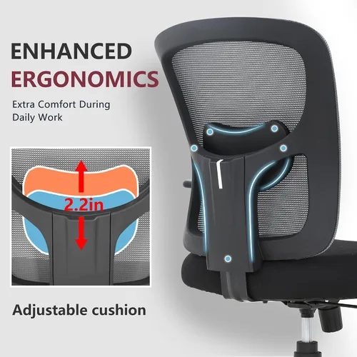 Vista 4 de Silla de oficina grande y alta, silla de escritorio de 400 libras, silla de computadora de malla con soporte lumbar, asiento ancho, brazos