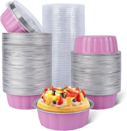 Vista 41 de Beasea Disposable Ramekins with Lids, 50 Pack 8oz 235ml Aluminum Foil Baking Cups with Lids, Aluminum Creme Brulee Ramekins Muffin Cupcake Pudding