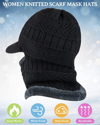 Vista 2 de Syhood Pasamontañas de punto de invierno de 23 piezas, máscara de esquí, máscara de esquí, cubierta facial, polaina para el cuello para deportes al